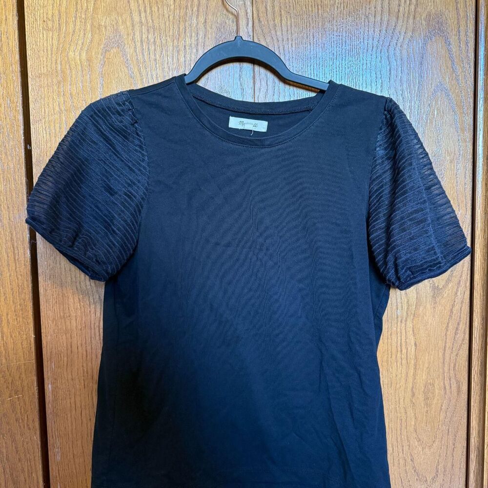 Madewell Black Puff sheer striped sleeves Top Size XS